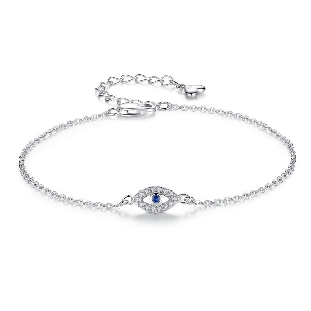 Silver ID Bracelet Against the Evil Eye Blue Greek Turkish Matiasma Mataki