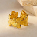 Large 5-Petal Flower Gold Ring Band