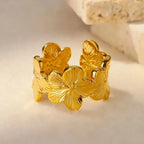 Large 5-Petal Flower Gold Ring Band