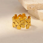 Large 5-Petal Flower Gold Ring Band