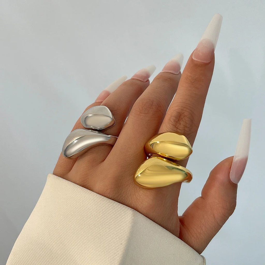 Large Water Drop Ring Band silver