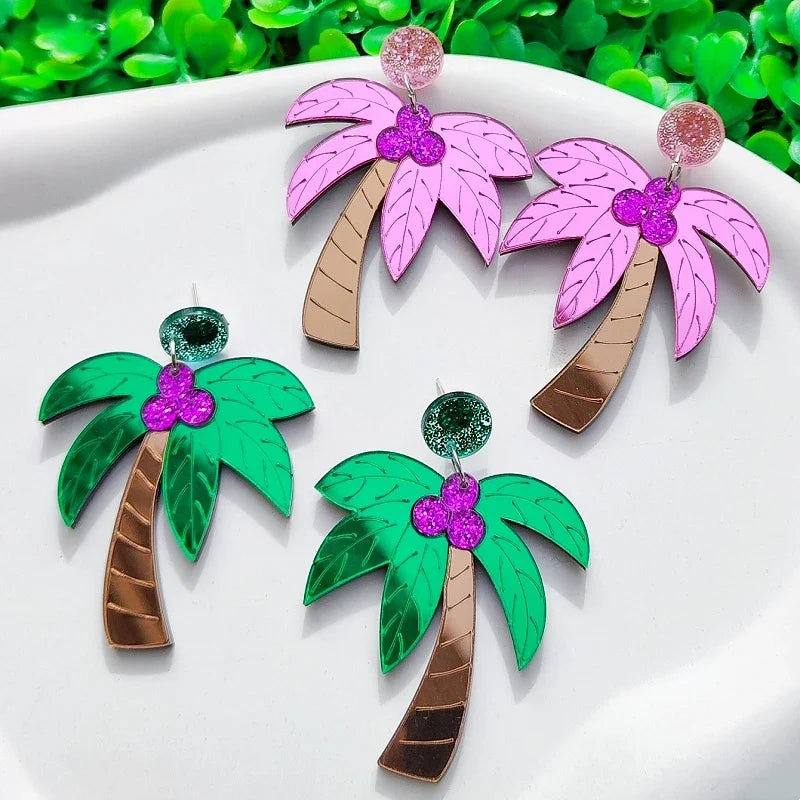 Grandes boucles d'oreilles colorées palmier 