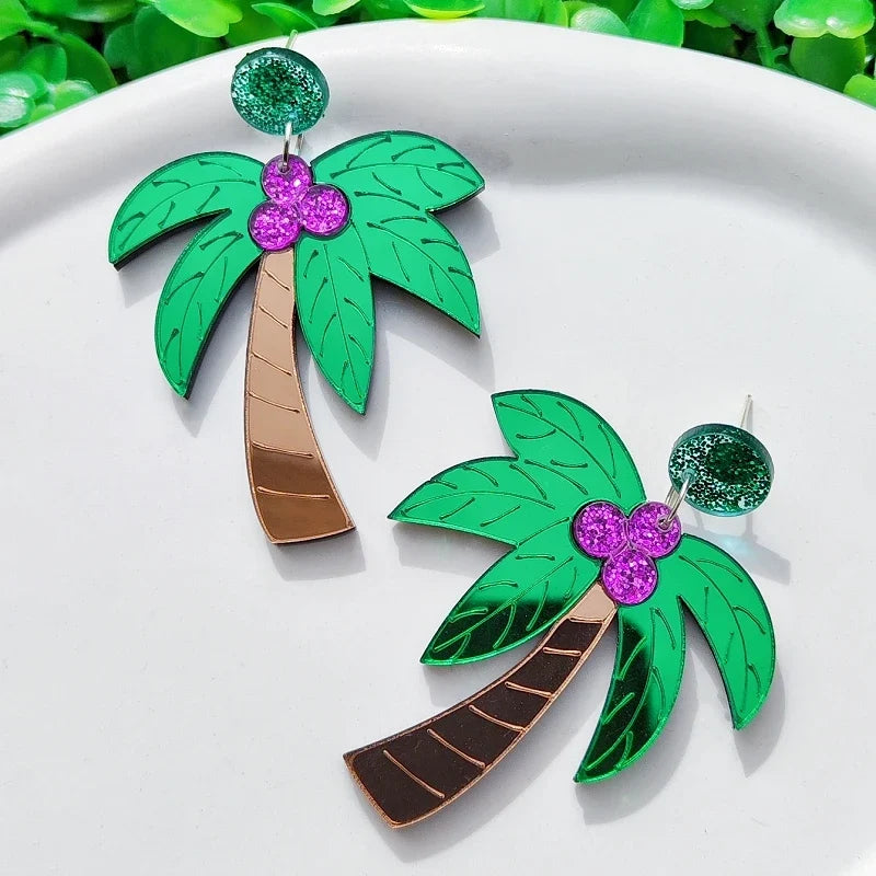 Grandes boucles d'oreilles colorées palmier vert