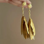 Grandes boucles d'oreilles plumes dorées