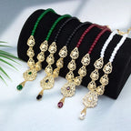 Collier long avec pendentif traditionnel mariage arabe blanc