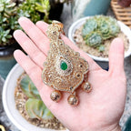 Collier long avec pendentif traditionnel mariage fête arabe vert