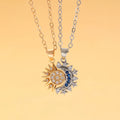 Set of 2 Necklaces with Moon or Sun Zircon Pendant for Couple in Gold and Silver