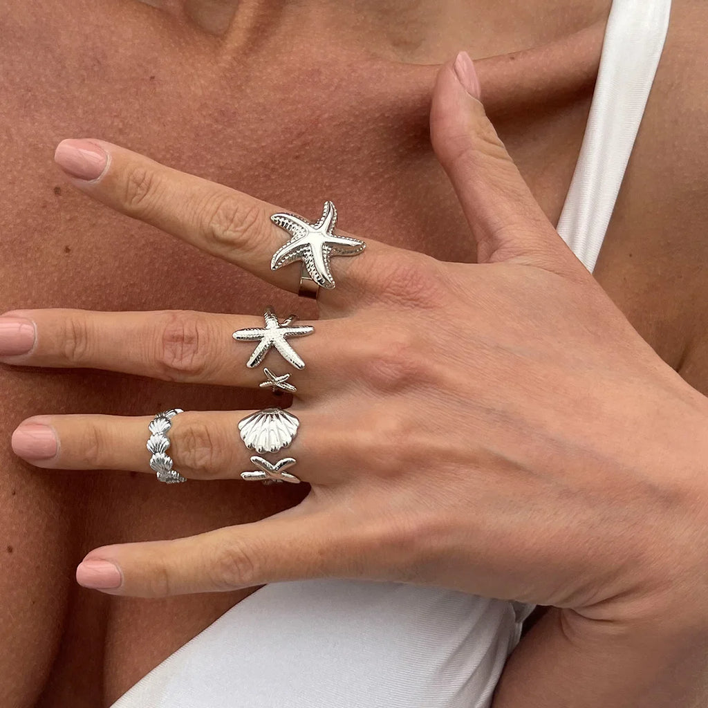 Set of 4 shell and starfish rings
