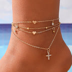 Lot Quadruple de Bracelets de Cheville Femme Bijoux