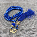 Misbaha 99 Perles - Chapelet de Prière Islamique avec Pompon bleu