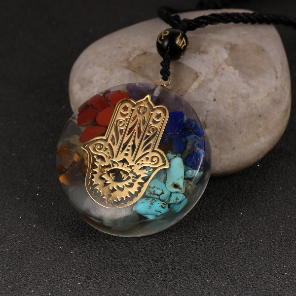 Orgonite Stone Pendant & Necklace Men Women Protection Meditation hamsa hand